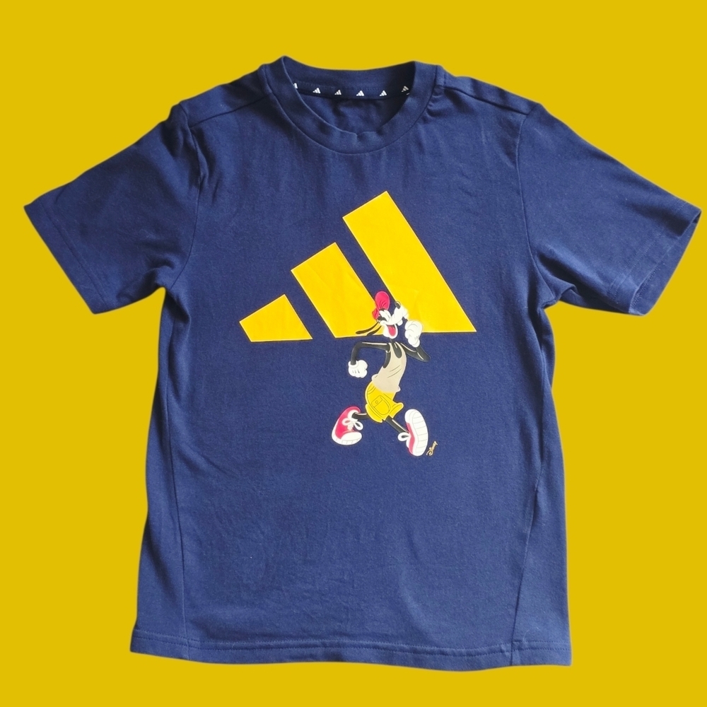 Adidas Kids Navy Tee with Bold Yellow Graphic